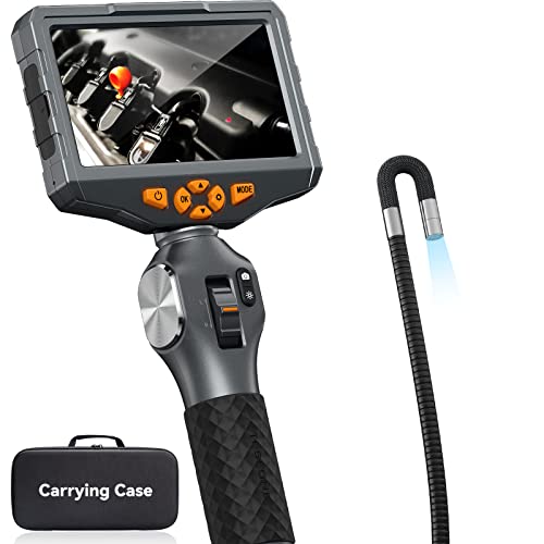 Two-Way Articulating Borescope with Light, Teslong 5-inch IPS Endoscope Inspection Camera with Articulation Head, Automotive Mechanics Fiber Optic Scope-0.33inch