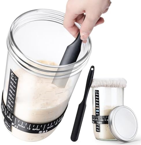 Combler Sourdough Starter Kit, 34oz Large Capacity Sourdough Bread Baking Supplies, Wide Mouth Glass Jar with Feeding Band, Thermometer, Spatula, Cloth Cover&Metal Lid, Kitchen Gadgets Baking Gifts