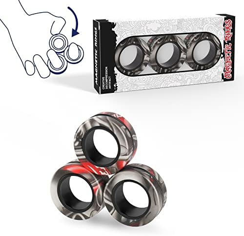 3PCS Magnetic Rings Fidget Toy Set, Idea ADHD Hand Exerciser Fidget Toys, Adult Fidget Magnets Spinner Rings for Anxiety Relief Therapy, Fidget Pack Great Gift for Adults Teens Kids