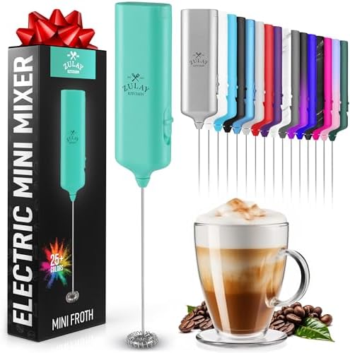 Zulay Kitchen Powerful Mini Milk Frother Handheld – Electric Hand Mixer – Portable Frother Wand for Coffee – Small Drink Blender for Lattes, Cappuccino, Matcha, Hot Chocolate, Creamer – Aqua