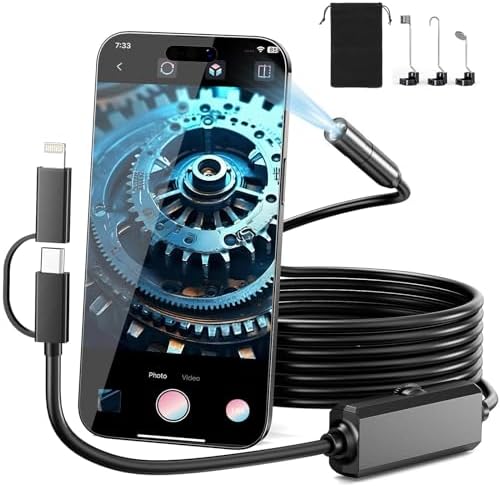 Snake Camera with Light, 16.4ft USB Endoscope Camera for iPhone,Android Cell Phone,Borescope Pipe Inspection Camera with 8 Adjustable Lights (Connectors Optimised for Connection Stability)