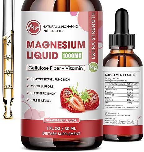 (2 Pack) Magnesium Glycinate Supplement, Liquid Drops with Magnesium Glycinate 1000mg, Fiber 500mg, Bromelain, Vitamin B,C,D – Promotes Nerve, Bowel, Relaxation Function