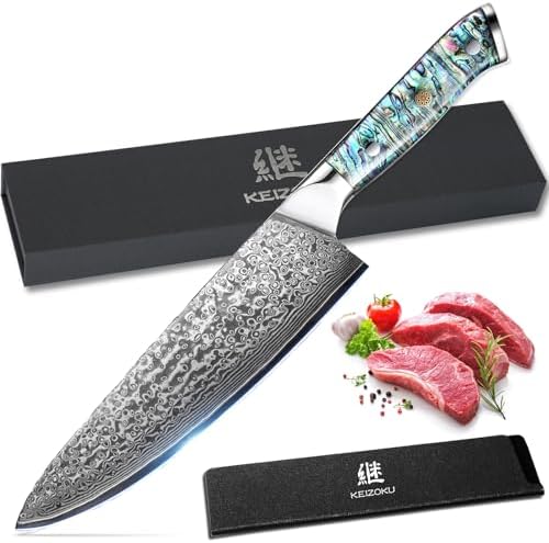 8 IN Chef Knife Japanese Professional Kitchen Knives, 10Cr15MOV Damascus Steel Forged Hammer Pattern and Abalone Shell Handle (8 Inch Chef Knife)