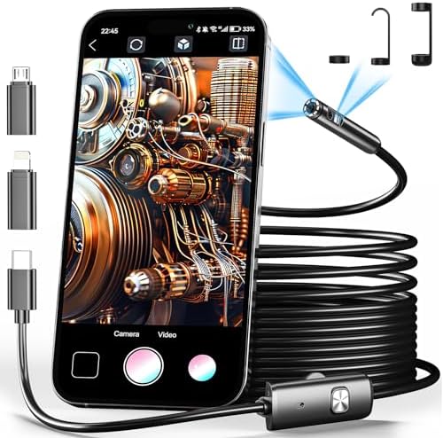 Dual Lens Endoscope Camera with Light-Borescope Inspection Camera with 8+1 Adjustable LED Lights1980P Endoscope Camera with 16.5ft Semi-Rigid Snake Camera IP68 Waterproof for iPhone iPad Android Phone