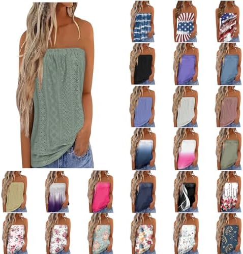 Womens Strapless Bandeau Tank Top Summer Casual Sleeveless Tube Top Sexy Going Out Camisole Top Cute Y2K Shirt