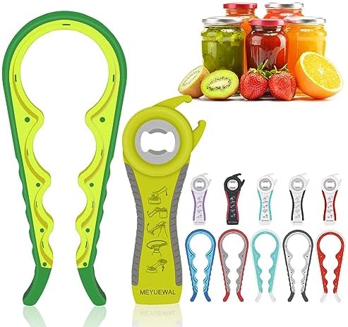 Jar Opener, 5 in 1 Multi Function Can Opener Bottle Opener Kit with Silicone Handle Easy to Use for Children, Elderly and Arthritis Sufferers (Green)