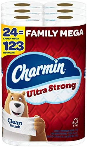 Charmin Ultra Strong Clean Touch Toilet Paper, 24 Family Mega Rolls = 123 Regular Rolls