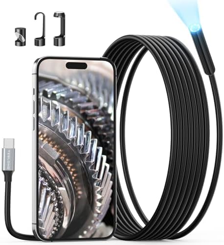 Endoscope Camera with Light, Teslong USB-C Borescope Inspection Camera with 8 LED Lights, 10FT Flexible Waterproof Snake Camera Scope, Fiber Optic Cam Compatible with iPhone 15, Android Phone