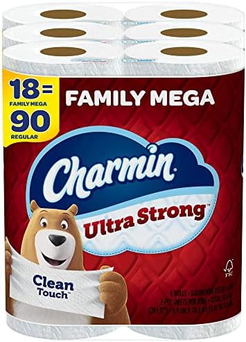 Charmin Ultra Strong Clean Touch Toilet Paper, 18 Family Mega Rolls = 90 Regular Rolls