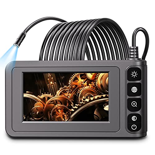 Industrial Endoscope Borescope Camera with Light, 4.3” LCD Screen HD Digital Snake Camera Handheld Waterproof Sewer Inspection Camera with 8 LED Lights, 16.5FT Semi-Rigid Cable