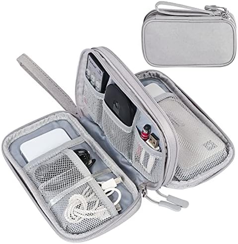 FYY Travel Electronic Cable Organizer Bag, Pouch Electronic Accessories Carry Case Portable Waterproof Double Layers Storage Bag for Cable, Cord, Charger, Phone, Earphone, Medium Size, Grey