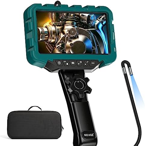 7” IPS Screen Articulating Borescope with Light, NIDAGE 0.24in Endoscope Inspection Camera with Two-Way Articulated Snake Camera, Flexible Automotive Aircraft Mechanics Fiber Optic Scope, 32GB Card