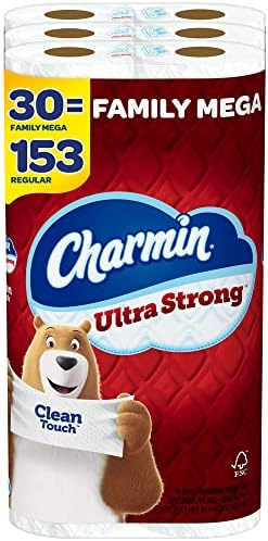 Charmin Ultra Strong Clean Touch Toilet Paper, 30 Family Mega Rolls = 153 Regular Rolls