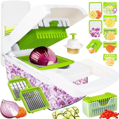 Pro-Series 16-in-1 Vegetable Chopper w/Container, Cheese Grater Hand Crank, Box Mandoline Slicer Food Cutter Shredder Mandolin for Veggie Onion Salad Fruit Potato (Kitchen Gadget & Essential)