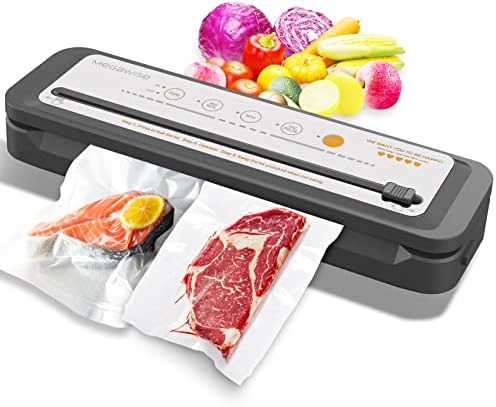 MEGAWISE Vacuum Sealer Machine, Portable Strong Suction Power Food Sealer, Bags and Cutter included with External Vacuum Function, Freshness Saver（Silver)