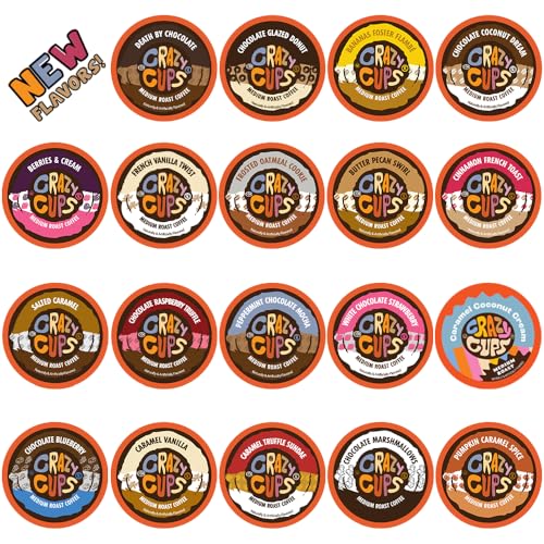 Crazy Cups Flavored Coffee in Single Serve Coffee Pods – Flavor Coffee Variety Pack for Keurig K Cups Machine, 20 Count