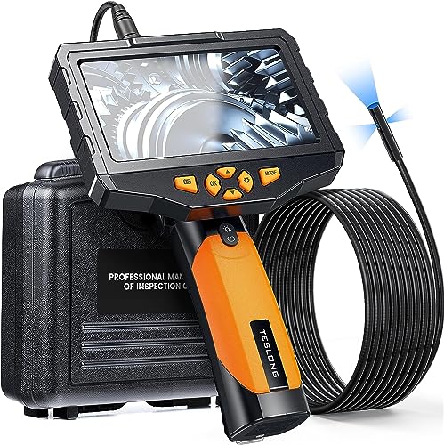 Triple Lens Borescope Inspection Camera, Teslong Professional Endoscope with Light, Digital Video Scope Camera, 5″ IPS Screen, Waterproof Flexible Cable for Automotive/Home/Wall/Pipe/Car (10ft)