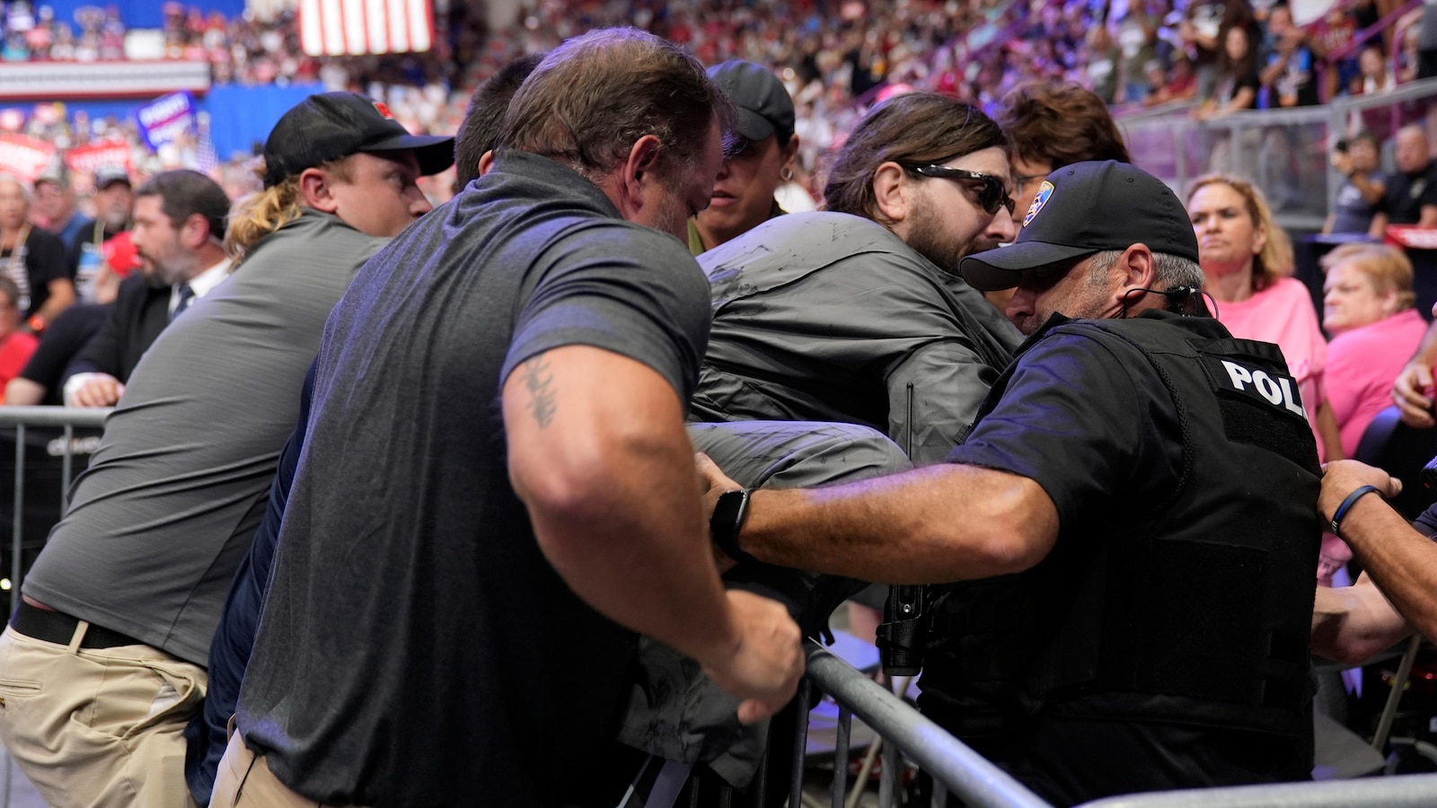 Police use Taser to subdue man who stormed media area of Trump rally in Pennsylvania